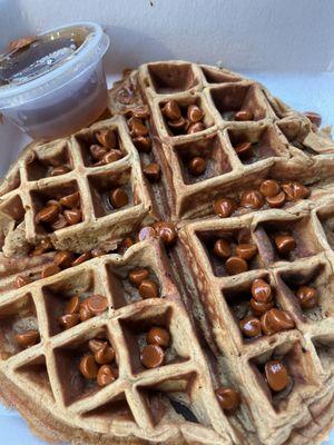 Cinnamon Roll Waffle with Cinnamon Chips and Sugar Free Maple Syrup