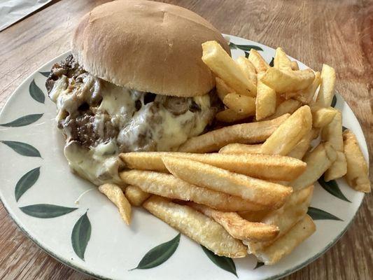 Mushroom Swiss with Onions Burger with Fries