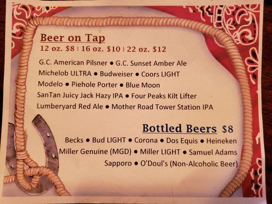 Beer menu