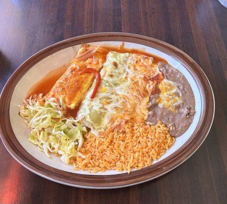 Combination with chile relleno, chile verde enchilada with pork and cheese enchilada