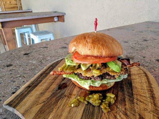 The Adventure Burger! Chef's choice of toppings- you never know what you're going to get!