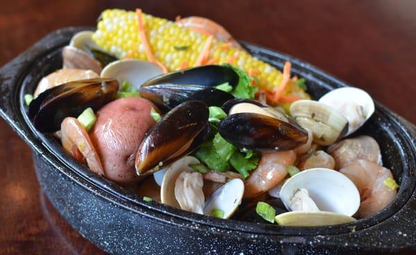 The Works has great seafood specials too! Like this incredible seafood steamer with Shrimp, Mussels, Clams, Corn and more!