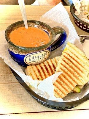 Tomato basil soup with a grilled panini sandwich...