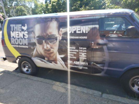 The Men's Room Barbershop Work Van in Medford Square dropping off supplies!