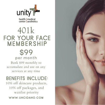 Enjoys product and treatments discounts with our 401K for you Face Membership plan!