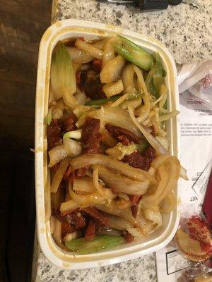 Pork chow mein. It was pretty much pork with a bunch of chopped up onions. A LOT of chopped up onions.