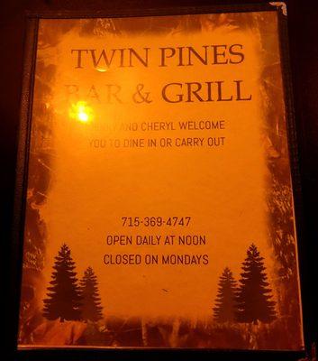 Front of menu