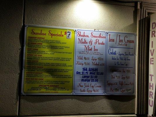 Drive-thru menu