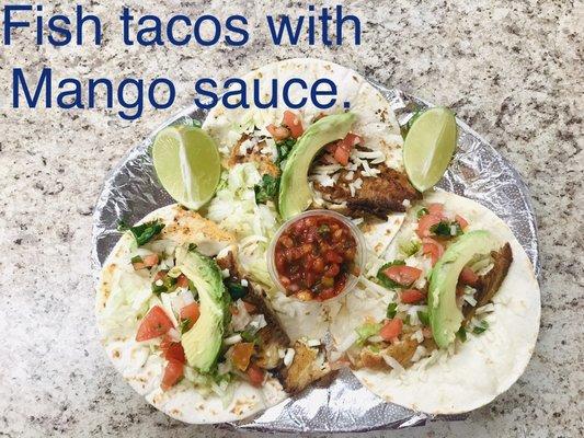 Fist tacos with mango sauce.