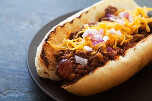 NEW YORK STYLE CHILLI DOG. ALL BEEF