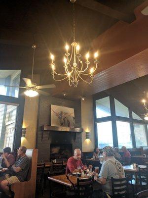 Main dining area with fireplace.