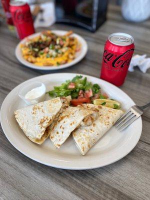 Chicken quesadilla & Loaded Fries