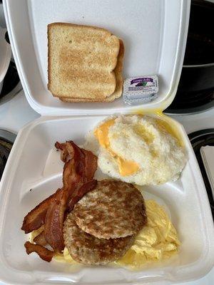 Sausage pattie, Bacon & Cheese Grits