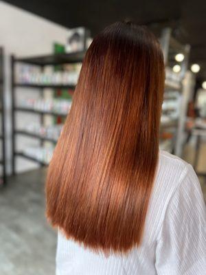 Rich copper dimensional red hair color ombré healthy shiny straight hair