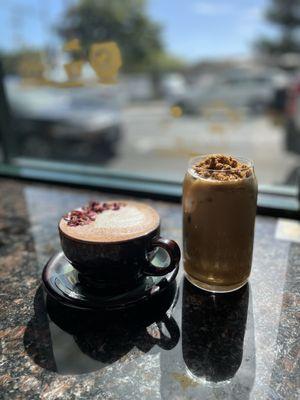 Rose Cardamom Honey Latte and her Biscoff Cloud by her side