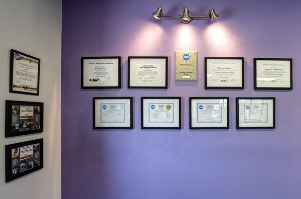 Our wall of fame. Certifications, diplomas and awards