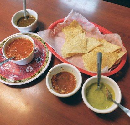 Interesting salsas, but lukewarm shouldn't describe anything at a restaurant, let alone everything in this picture...