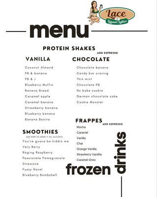 Protein shake smoothies frappe menu