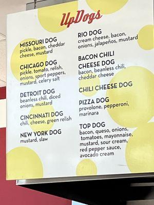 Hot dog menu