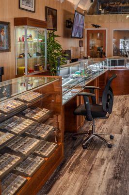 Coins on display in showroom