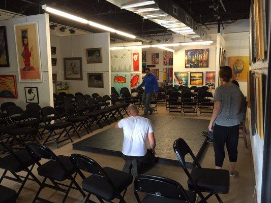 Roy installing a stage in rockville