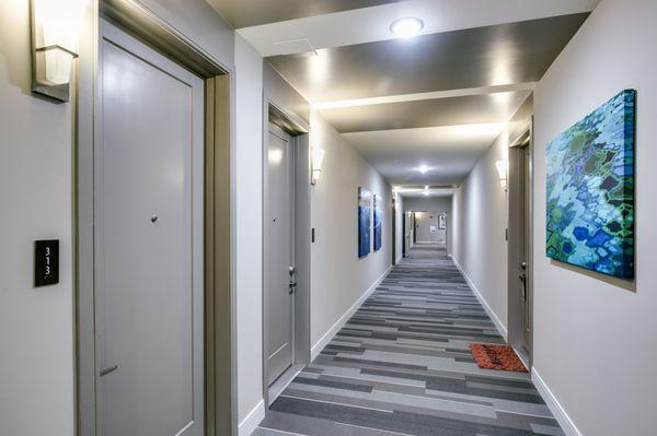 Wide and spacious interior hallways.