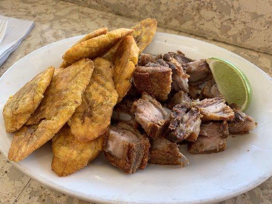 Chicharrón with tostones ($9 lunch portion)