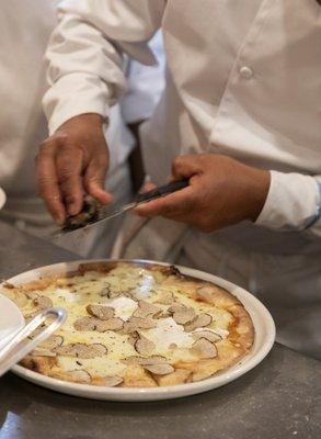 Truffle and burrata pizza