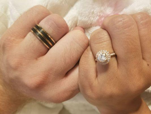 Our beautiful custom engagement ring and wedding band.