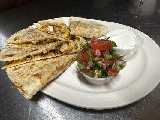 Chicken Quesadilla with homemade pico