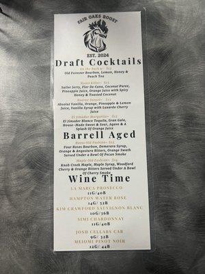 Cocktail menu