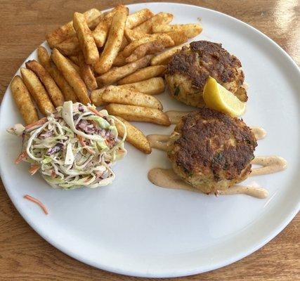 Crab cake special with coleslaw and old bay fries ... cakes were a bit dry, but not bad.