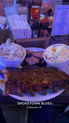 Bbq Ribs, brisket, coleslaw,potato salad