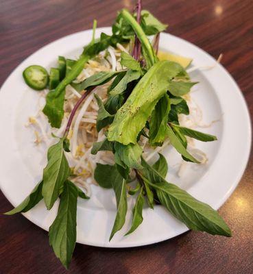 Bean sprouts, coriander, basil, lime, jalapeños