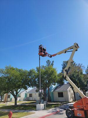 Were hired to install new LED pole lights in a community, residents now have better lit streets.