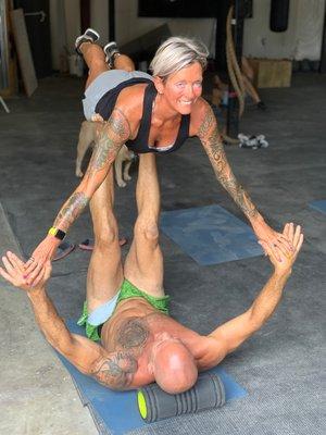 Stretching out dem hammies with some acro yoga.