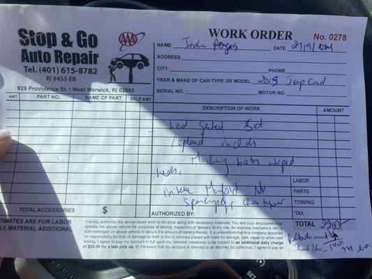 Look at this shitty work order I had to beggggg for them to give me for my records!