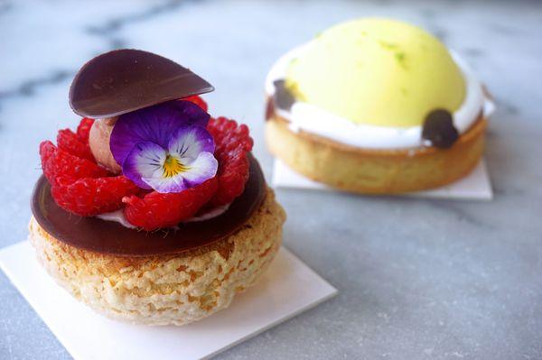 Le Colette: raspberry choux, raspberry cream, raspberry coulis, lime, chocolate cream ($11).