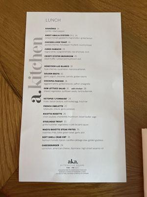 Lunch menu