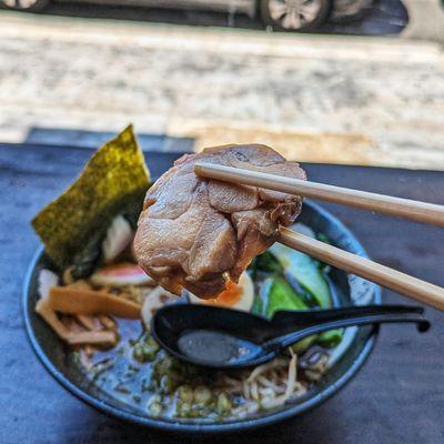 9/10/23: Yuzu Chicken Ramen "Chicken" chashu. Under seasoned, bland. Nice form-factor.