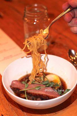 1st course from Duck, Buck, Grouse - duck ramen with duck breast, duck confit, and matsutake. The broth was super sweet.