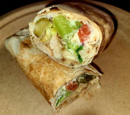 Chicken Shawarma Sandwich with lettuce and tomato added