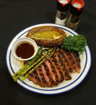 Coffee rubbed 12 oz. NY Strip Dinner w/ a bourbon coffee sauce