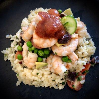 ecuadorian farm raised shrimp rice  salad....