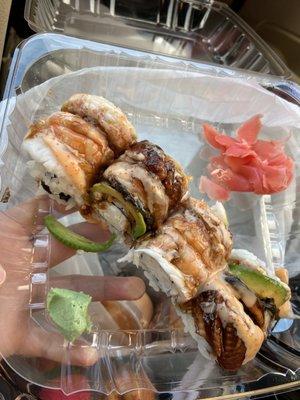 Hampstead roll- real crabmeat filling topped with eel, avocado and shrimp-would definitely order this again!!