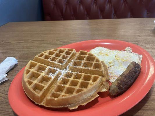 Waffle and two eggs