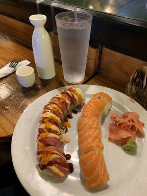 Hot sake, Playboy Roll, Ultimate Salmon Roll