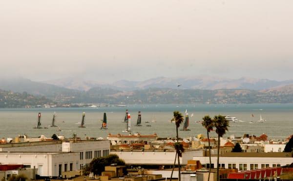 The view from our office! Schedule on a day of America's cup practice run and get a great view.