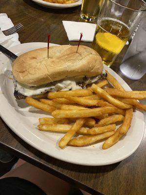 Philly cheesesteak and fries