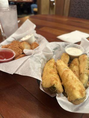 Fried Pickles and Potato Cakes